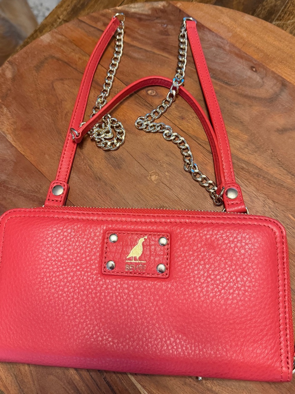 Coral Pebbled Leather Chain-Strap Crossbody